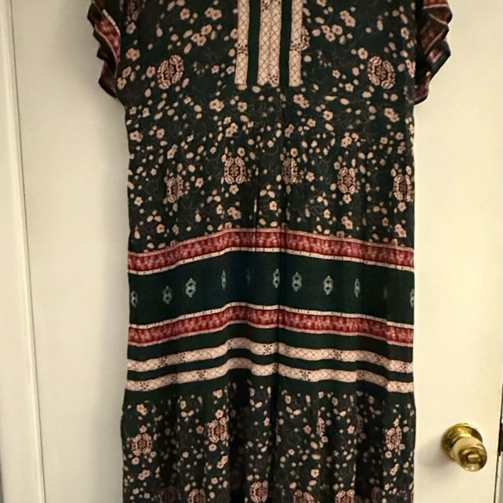 Knox Rose Dark Green Floral Maxi Dress with Maroon Accents